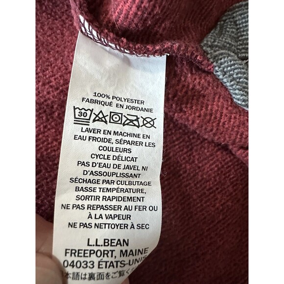 LL Bean Sweater Mens Large Red‎ Maroon Stripe Henley Fleece Pocket Outdoor EUC - Picture 7 of 8